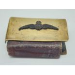 WW1 Trench Art Book of Common Prayer in a brass holder made from a shell case and R.F.C sweetheart