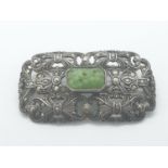Vintage marcasite jade brooch, weight 8.8g and 4.5 x 2.5cm size approx