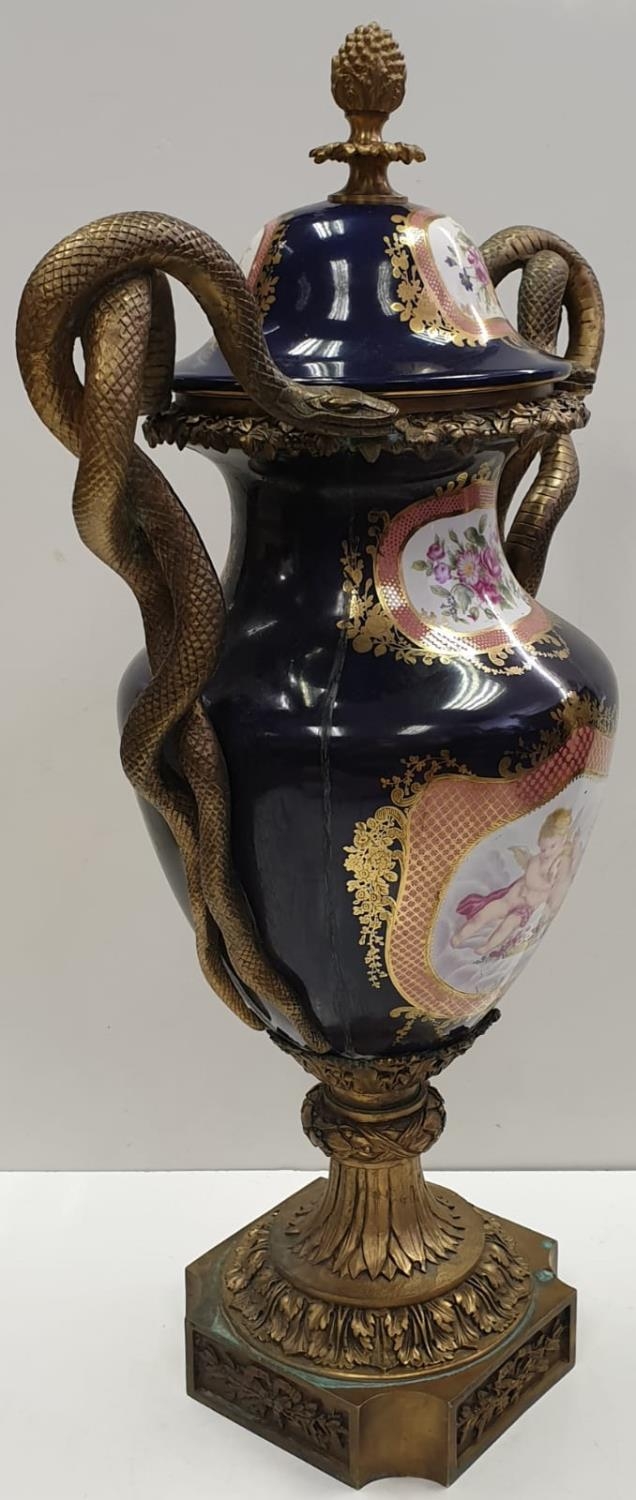 Pair of Grecian style Urns with serpent handles and recoco trim. Very nice condition. Would - Image 7 of 13