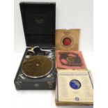 Vintage 1940's May-Fair Deluxe Wind-up Portable record player with 40 LP's. Full working order. Good