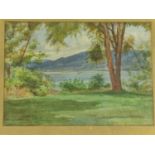 A John Murdock watercolour of Okanagan lake in Canada circa 1880 in gilt frame and surround. Frame