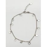 Silver heart bracelet with extension links, 23cm long and 4.2g approx