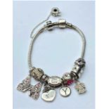 Pandora style silver charm BRACELET with butterfly charms, weight 41.53g approx