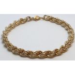 9ct Yellow gold rope bracelet. Weight 3.8g, Length 9cm.