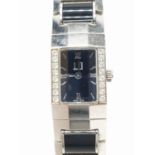 Dunhill Ladies Dress Watch. Steel Strap with Black Enamel Trim & Face.