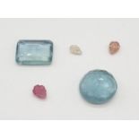 Set of five GJSPC CERTIFIED Gemstones: 0.32ct natural pink sapphire 14.70ct light bluish green