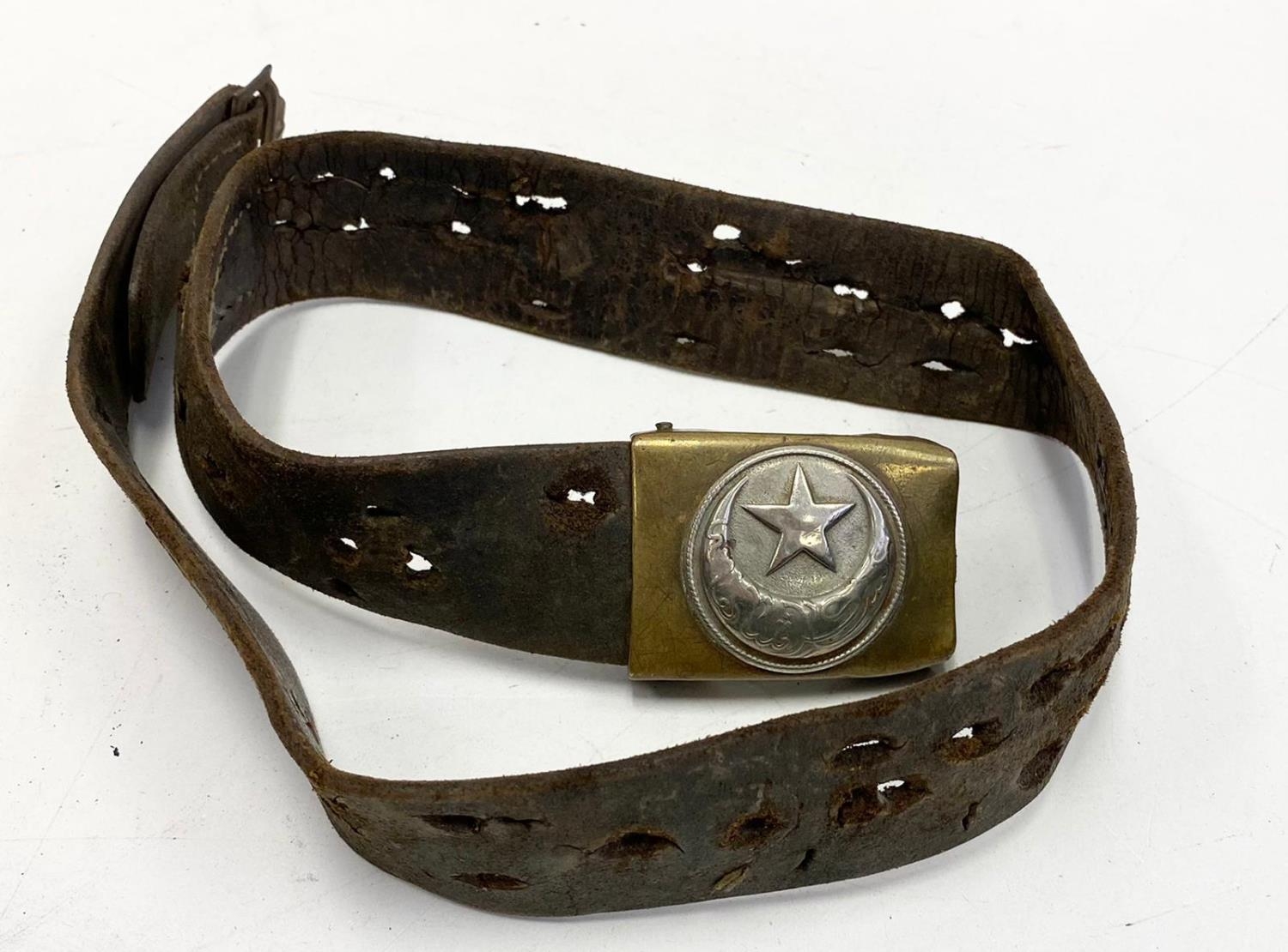WW1 Ottoman Empire-Turkish Belt and Buckle. This was once a ?Hate? belt that would have been adorned