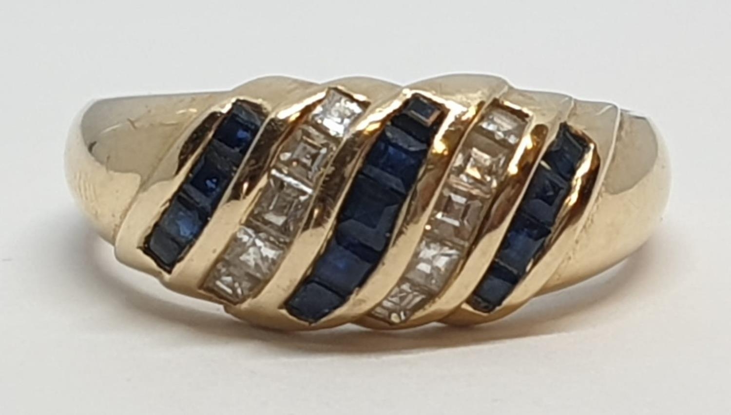 14ct Yellow gold diamond and sapphire ring. Weight 4.2g, Size N. - Image 4 of 9