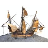Antique scale model of the Santa Maria, needing a tidy up, 92x66cm approx
