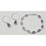 A set of Amethyst Gemstone Bracelet & Pear Shape Amethyst Gemstone Earrings in Sterling Silver,