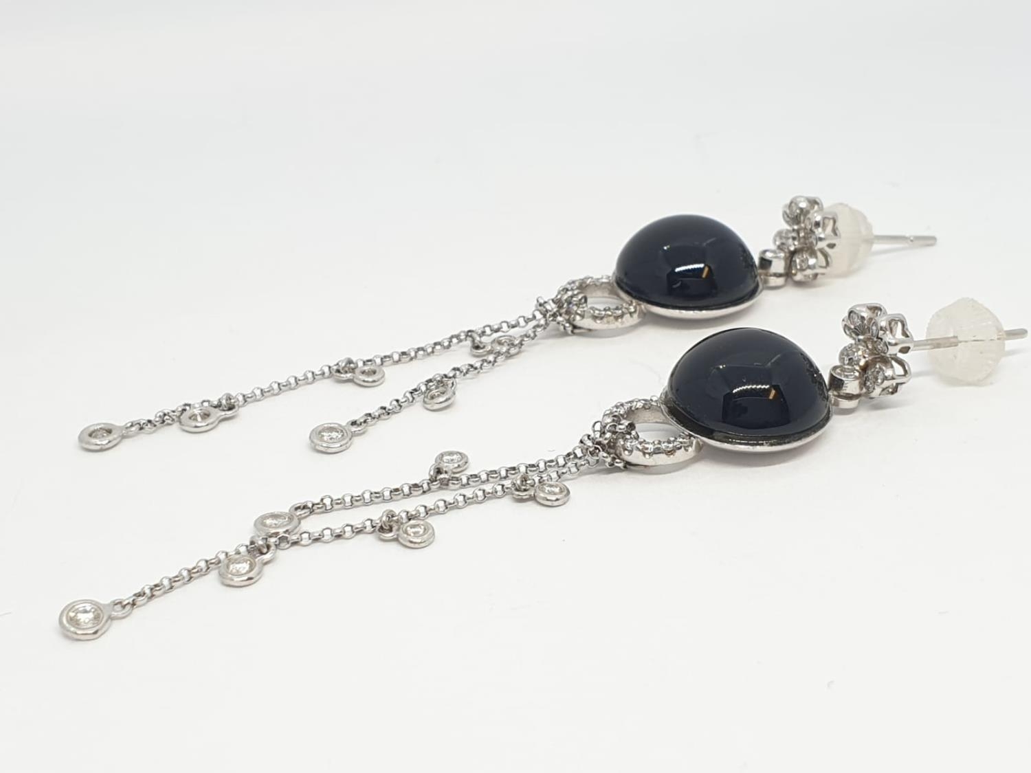 Pair of Onyx and diamond drop earrings set in 18ct gold, weight 10.13g and 7cm drop approx - Image 2 of 5