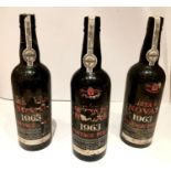 3 bottles of 1963 Quinto do Noval vintage port.
