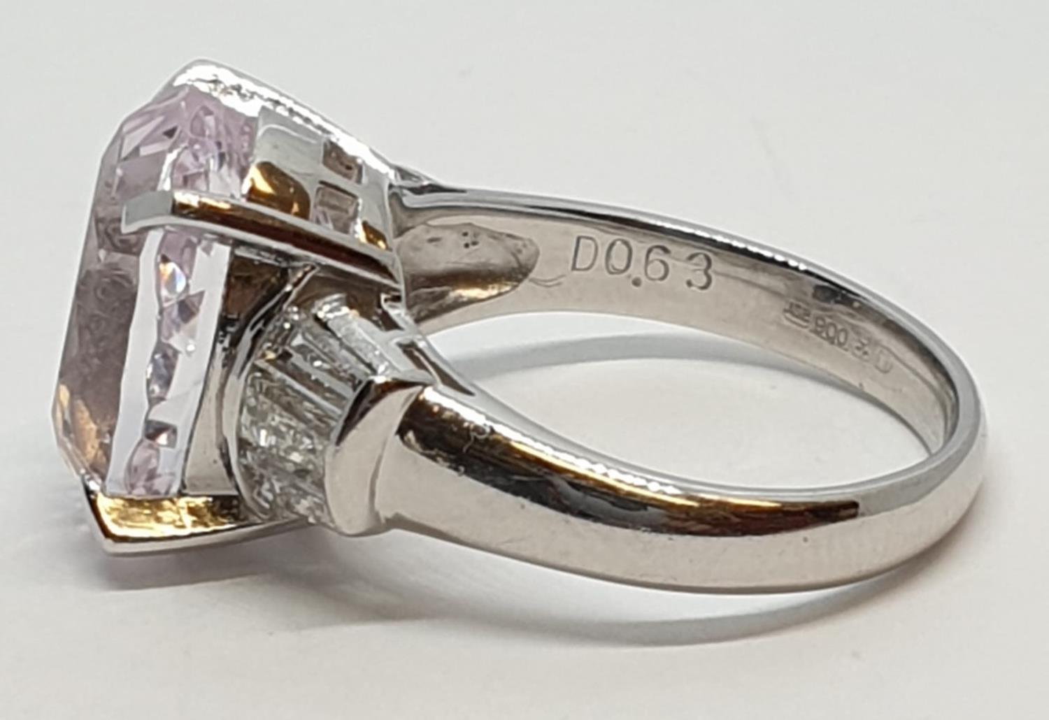 Platinum ring with a large 7.24ct cognizant stone centre and 0.64ct diamonds on shoulders, weight - Image 7 of 13