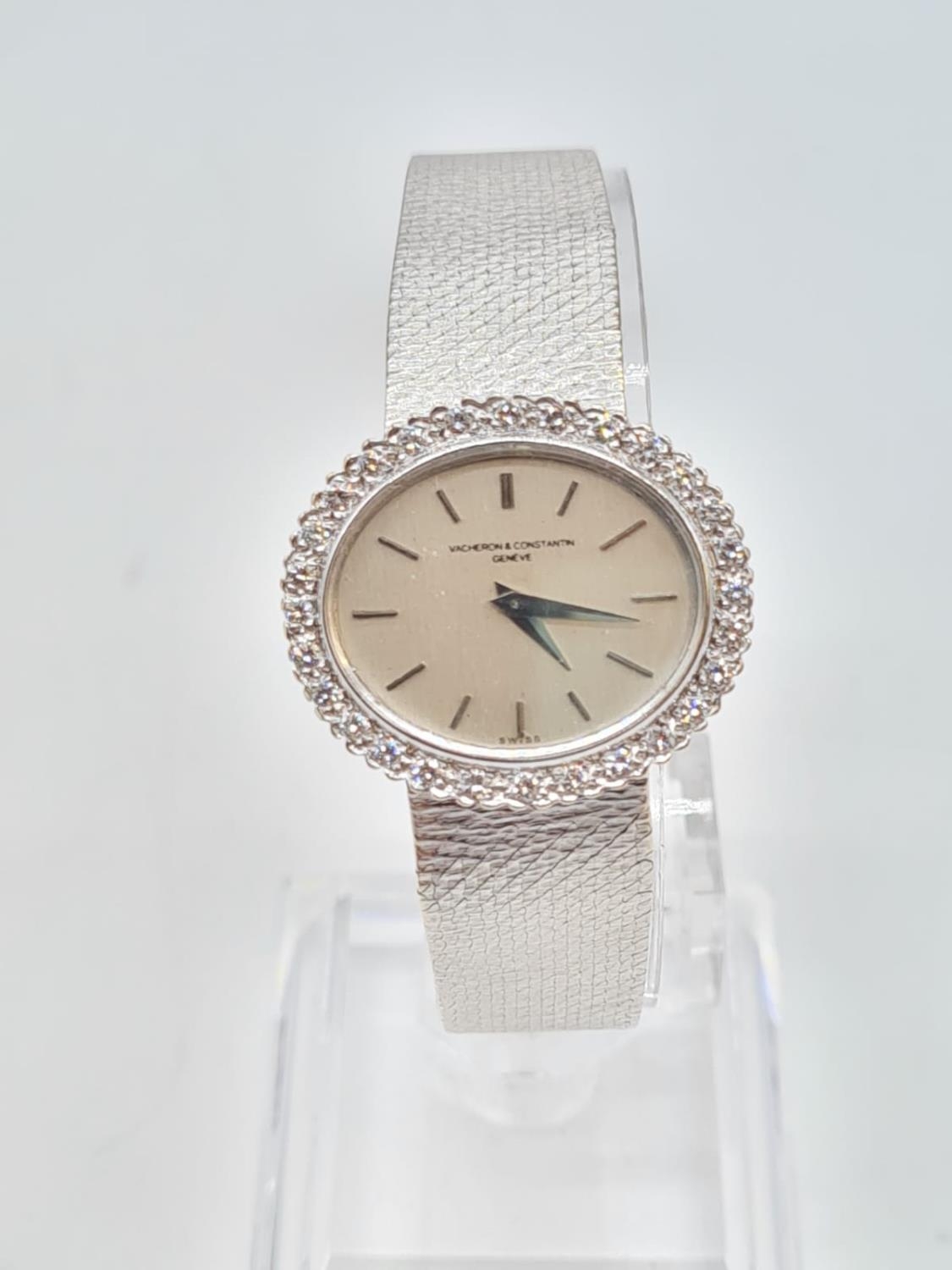 18ct gold vintage Vacheron & Constantin Swiss ladies cocktail watch set with diamond encrusted bezel