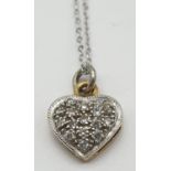 18ct gold diamond set heart shaped pendant set on 46cm long 9ct gold chain, weight 1.87g approx