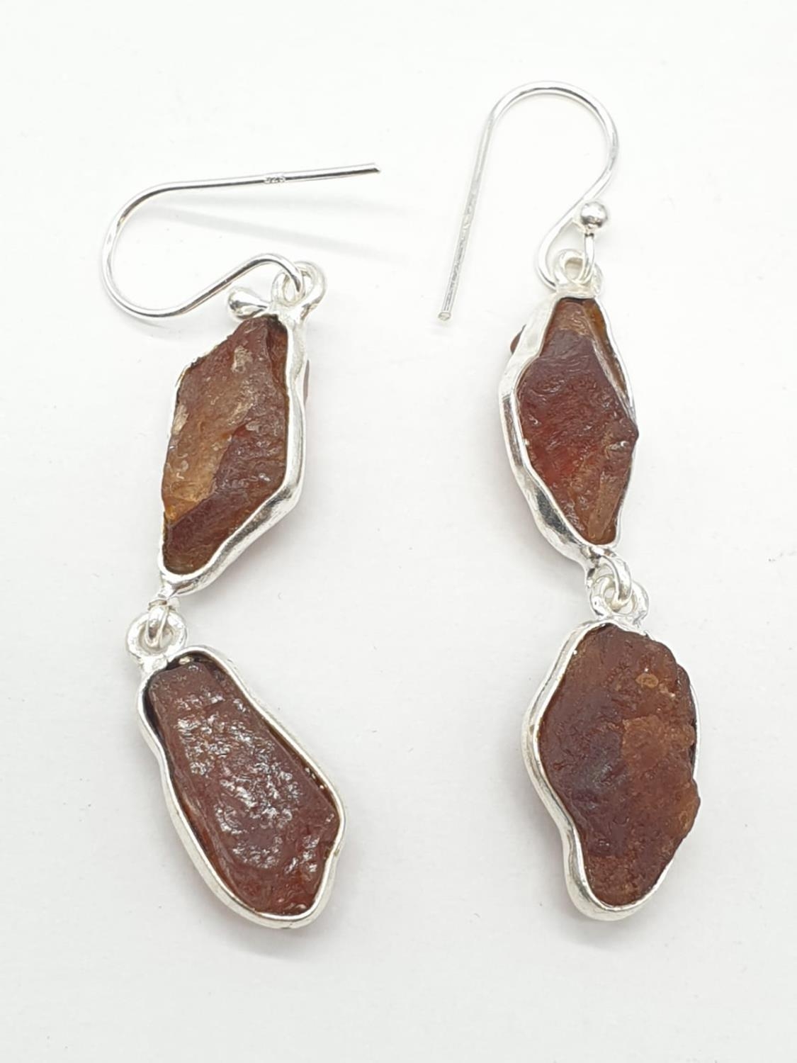 A Set of Two Raw Gemstone Dangler pairs of earrings in Sterling Silver Tourmaline and Apatite