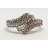 18ct White gold fancy diamond band ring. Weight 4g, Size R.