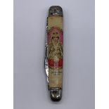 Vintage 1953 Coronation pen knife by Richards of Sheffield. Coloured picture of QE2 to front and