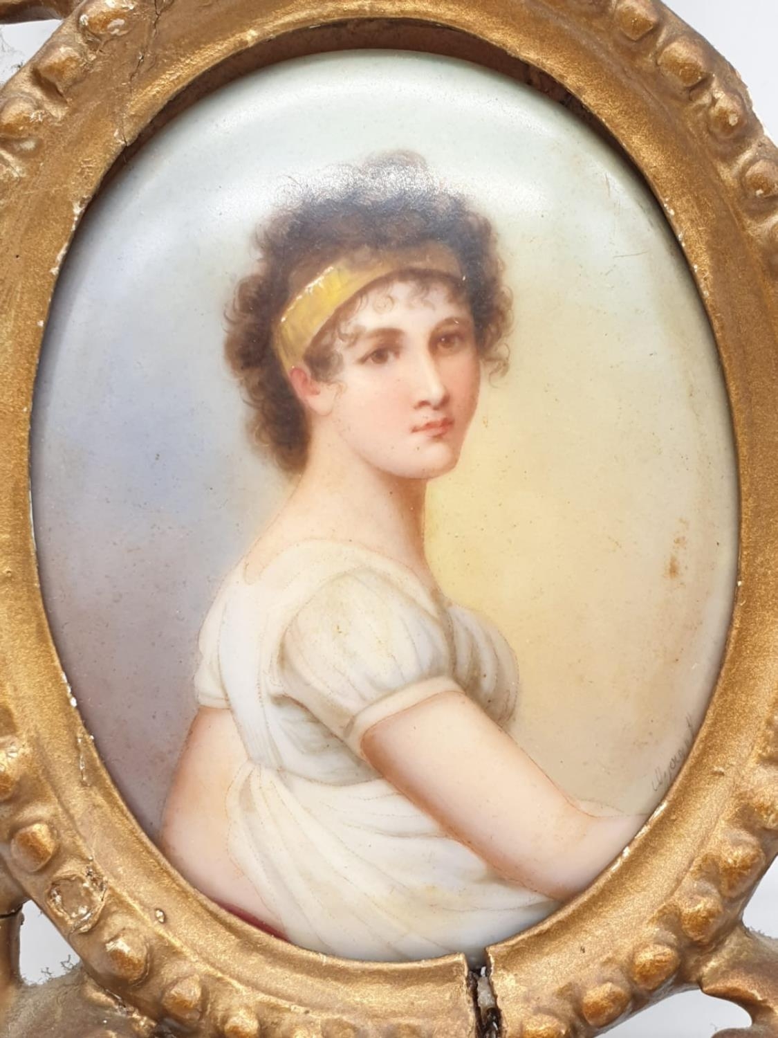 A very early porcelain miniature of Madame Recamier a French socialite circa 1800, 6.5 x 9cm - Image 2 of 3