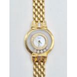 18ct gold Chopard ladies cocktail watch with 5 happy diamonds and diamond encrusted bezel, solid