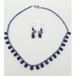 Tanzanite and Blue Sapphire Drops Necklace with Sterling Silver Clasp