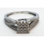 18ct White gold diamond square cluster ring. Weight 4.2g, Size O.