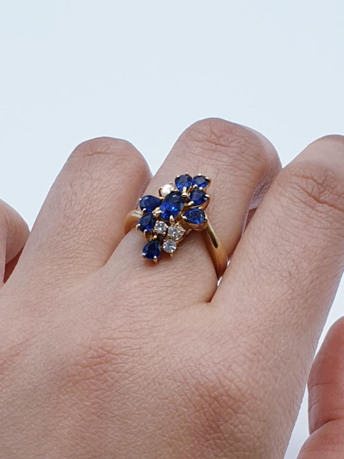 18ct Yellow Gold Cross Over Diamond and Sapphire Ring, Ring Size K, Weight 5.8g - Image 5 of 6