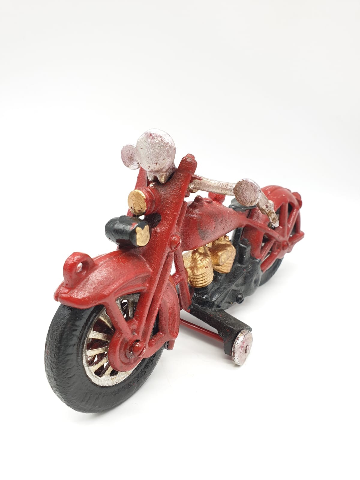 A collector?s item, French, cast iron, MITCHELIN MAN, on a motorbike. Wheels turning with special - Image 5 of 6