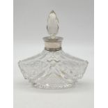 Art Deco boat shape scent bottle with silver stopper collar and cut glass stopper. H/M 1930.