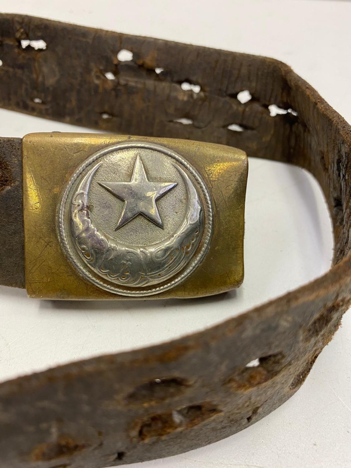 WW1 Ottoman Empire-Turkish Belt and Buckle. This was once a ?Hate? belt that would have been adorned - Image 3 of 4
