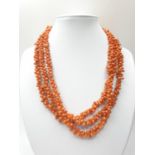 3 ROW CORAL NECKLACE CHOKER STYLE, WEIGHT 71.6G AND 45CM LONG APPROX