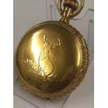Antique large size 18ct gold filled full hunter pocket watch , stag case, 19th century lever set