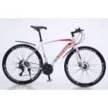 Commuting road bicycle 21 speed Shimano gears with 700c wheels in white, red and black (as new,
