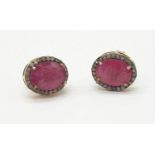 Pair of Ruby Gemstone Studs earrings with rose cut diamonds