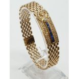 18ct Yellow Gold, Gate Bracelet with Sapphire and Diamond, Weight 48.93g, Length 22cm Width 14mm