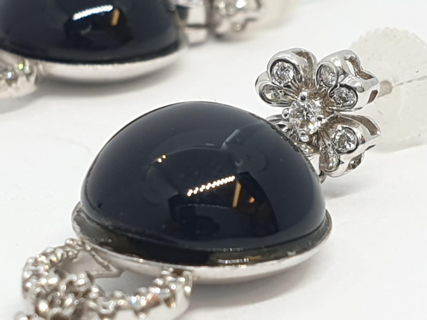 Pair of Onyx and diamond drop earrings set in 18ct gold, weight 10.13g and 7cm drop approx - Image 4 of 5