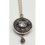 Vintage 14ct gold and silver rose diamond pendant on a 9k gold 48cm long chain, weight 2.78g and