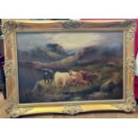 Antique mid 19th century oil on canvas painting. 'Highland Cattle' signed by Henry Cooper in