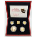 1990 UK GOLD PROOF SOVEREIGN 4 COIN COLLECTION TO INCLUDE A £5 COIN, A DOUBLE SOVEREIGN COIN, A