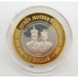 925 silver Queen Mother Centenary 2000 Bermuda one dollar coin. Uncirculated. Weight 28.6 grams