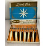 Vintage 1960s box of small Cocktail Forks. Original box. 12 pieces of Black and White 60's Kitsch.