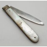 Antique Silver Bladed Fruit Knife. Hallmark showing John Nowill, Sheffield 1846. Mother of Pearl