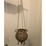 A decorated gilded hanging basket. 3ft chain, 30cm width.