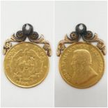 South African half Pond gold coin dated 1897, 22ct gold with 9ct gold setting , total weight 4.6g