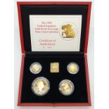 1990 UK GOLD PROOF SOVEREIGN 4 COIN COLLECTION TO INCLUDE A £5 COIN, A DOUBLE SOVEREIGN COIN, A