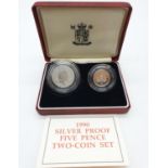 ROYAL MINT 1990 5 PENCE TWO COIN SET SILVER 8.9G