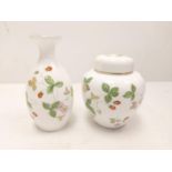 2x pieces of Wedgwood bone china wild strawberry pattern, one lidded pot (10cm) and one small