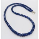 148cts single row blue sapphire necklace 5mm-6mm. 28.55 grams in weight. 44cm approx in length.