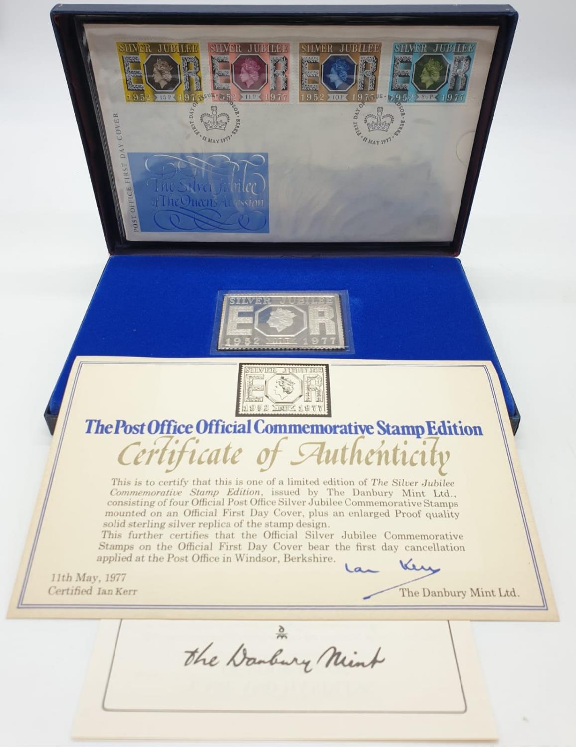 DANBURY MINT QUEEN's 1977 SILVER JUBILEE Stamp collection to include SILVER stamp ingot, weight 73g,
