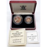 ROYAL MINT 1993 SILVER PROOF PIEDFORT 10 PENCE COIN & 1990 DILVER PIEDFORT 5 PENCE COIN SILVER 19.5G